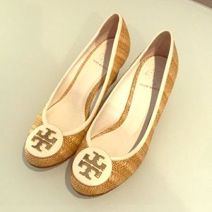 Tory Burch 8.5 Sally Raffia Straw & White Leather.